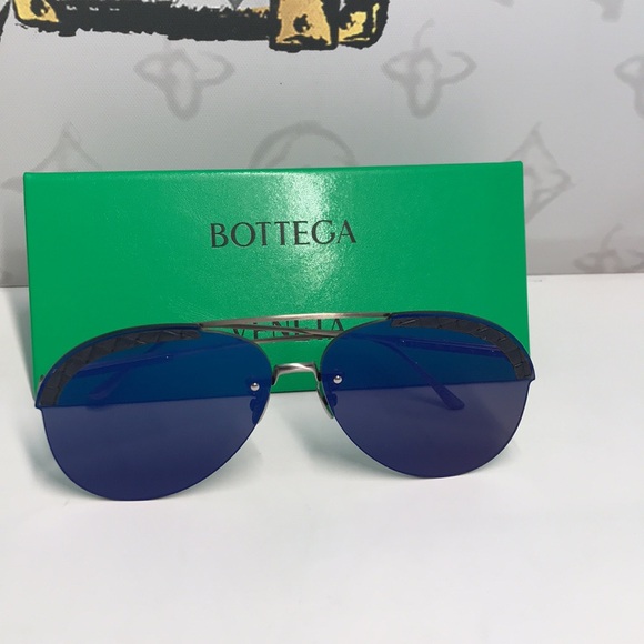 New Authentic Bottega Veneta BV0242S 003 Sunglasses – Blue Pilot Aviator main image 4
